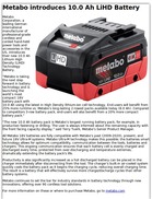 Metabo introduces 10.0 Ah LiHD Battery