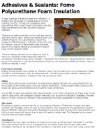 Fomo polyurethane foam insulation