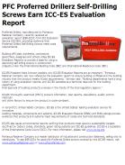 News - 2012.05.09 PFC Proferred Drillerz Self-Drilling Screws Earn ICC-ES Evaluation Report