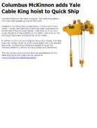 Columbus McKinnon adds Yale Cable King hoist to Quick Ship