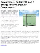 Compressors: Sullair 230 Volt S-energy Rotary Screw Air Compressors