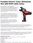 Portable Electric Tools: Milwaukee M12 600 MCM Cable Cutter