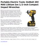 Portable Electric Tools: DeWalt 20V MAX Lithium Ion 1/2-inch Compact Impact Wrenches