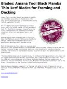 Amana Tool Introduces Black Mamba Thin-kerf Saw Blades for Framing and Decking