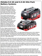 Metabo 8.0 Ah and 4.0 Ah Slim Pack Battery Systems