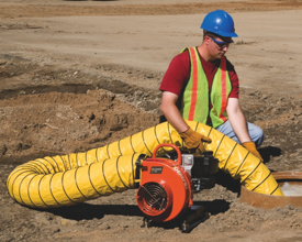 General Equipment Company's GP8H portable gas-powered air ventilation blowers can accommodate most confined workspace requirements. These compact units are ideal for supplying fresh air around construction sites, removing toxic and noxious atmospheres from confined work spaces, aiding in detecting sewer line leaks, and providing fresh air for personnel inside tanks and vaults.  