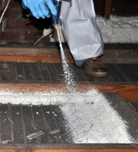 To improve the home's air exchanges and stop air infiltration, contractors used Fomo's low-pressure Handi-Foam Spray Polyurethane Foam on the attic floor, around rim joists and under a bay window. To improve the home's air exchanges and stop air infiltration, contractors used Fomo's low-pressure Handi-Foam Spray Polyurethane Foam on the attic floor, around rim joists and under a bay window.