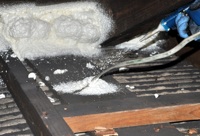 The job also included a critical seal of a junction box and wire penetrations in the attic. The job also included a critical seal of a junction box and wire penetrations in the attic.