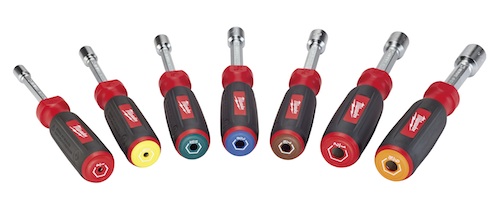 Milwaukee's hollow core nut drivers feature color coded and clearly marked sizes. Milwaukee's hollow core nut drivers feature color coded and clearly marked sizes.