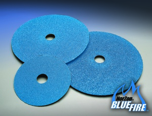 Norton NorZon BlueFire fiber discs are positioned as Norton&rsquo;s &ldquo;better&rdquo; choice for stainless, super alloys, steel cast iron and high pressure applications