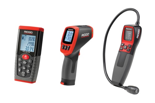 RIDGID expands its existing diagnostic line with the addition of three new hand-held diagnostic tools: the RIDGID micro LM-100 laser distance meter, the RIDGID micro CD-100 combustible gas detector and the RIDGID micro IR-100  non-contact infrared thermometer. 