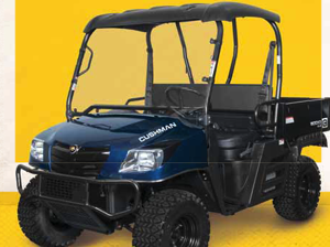The Cushman 1600XD combines four-wheel-drive capability with a powerful 22-hp, 1,007-cc three-cylinder OHV diesel engine to handle large tasks on tough terrain.